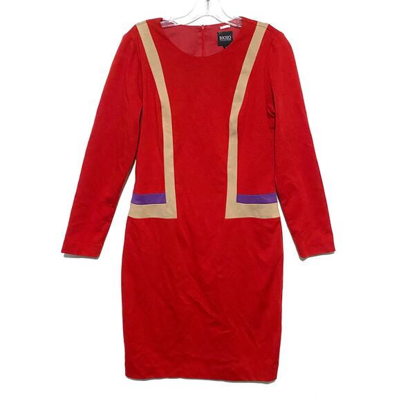 Bigio Collection Dress Red Purple Colorblock Geometric Made USA Women 6 Stretch - Picture 1 of 7